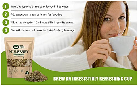 Mulberry Leaf Tea 8 Oz, Dried Crushed Leaves, Best Caffeine Free Tea - Way4Organic (1 Pack)