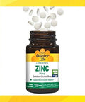 Country Life Chelated Zinc 50 Mg - Certified Gluten-& Vegan Immune Support Supplement, Enhances Zinc Absorption, Supports Body'S Protein Production & Cellular Health, 100 Vegetarian Tablets