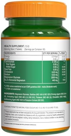Pure Nutrition Chelated Magnesium Glycinate Supplement 120 Vegan Tablets 2000Mg Per Serving.