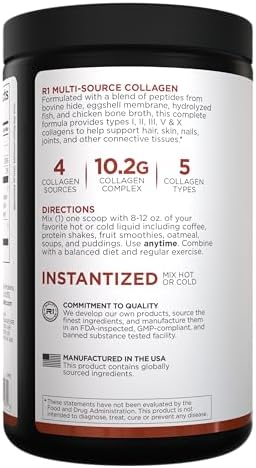 Rule 1 Proteins Multisource Collagen Powder Bovine Chicken Fish & Eggshell Collagen Sources + Hyaluronic Acid & Vitamin C For Hair Skin & Nail Support (25 Servings Unflavored)