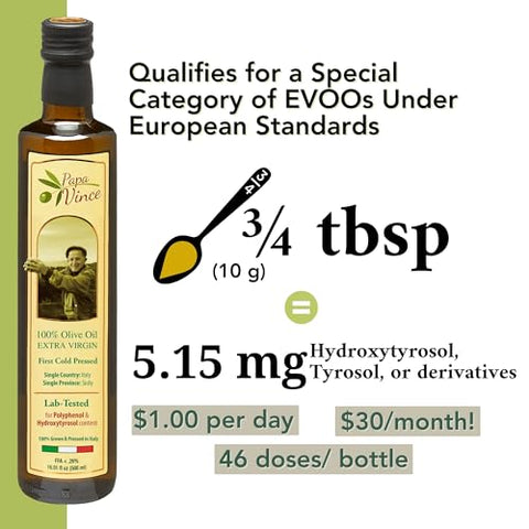 Papa Vince Olive Oil Extra Virgin - First Cold Press Family Harvest 2024/25, Polyphenol Rich, Subtle Peppery Finish, Unrefined, High in Monounsaturated Fat, No Pesticides, No GMO, Sicily, Italy