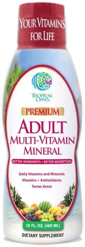 Tropical Oasis Adult Liquid Multivitamin Liquid Multi-Vitamin and Mineral Supplement with 125 Total Nutrients Including 85 Vitamins and Minerals 23 Amino Acids and 18 Herbs 16 fl oz