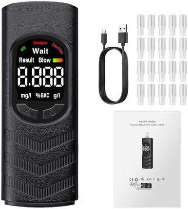 Proster Dual-Sensor Portable Breathalyzer With Voice Prompts & 20 Mouthpieces - Rechargeable Digital Alcohol Tester Professional Accuracy Fast 4-Second Results For Personal & Workplace Use