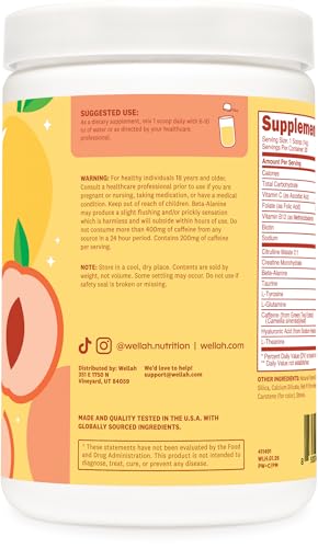 Wellah Pre-Workout Creatine Powder (30 Servings) Peach Mango - 200Mg Caffeine 3G Creatine Monohydrate 5G Citrulline Malate Pre-Workout With Creatine Supplement