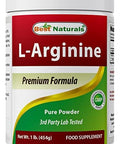 Best Naturals Larginine Powder 1 Pound Pure Pharmaceutical Grade Form Best Amino Acid Arginine Supplements For Women & Man Promotes Circulation And Supports Cardiovascular Health