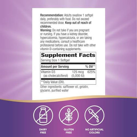 NatureS Way Vitamin D3 Max Supports Healthy Bones And Teeth Supports Immune Health 125Mcg Per Serving 240 Softgels