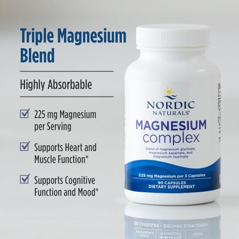 Nordic Naturals Magnesium Complex - 90 Capsules - 225 Mg Magnesium 1.9 Mg Iron - Brain & Heart Health Mood Energy & Muscle Relaxation - Non-Gmo Vegan 30 Servings