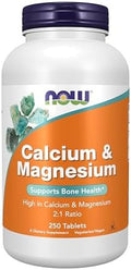 Now Foods Supplements Calcium & Magnesium 2:1 Ratio High Potency Supports Bone Health 250 Tablets