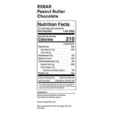 RXBAR Whole Food Protein Bar, Peanut Butter Chocolate (6 Boxes, 24 Bars)