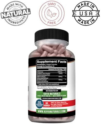 Kaya Naturals D-Mannose Capsules Urinary Tract Cleanse | Urinary Tract UT Cleanse & Bladder Health Made with Cranberry Hibiscus & Dandelion Root Cranberry Supplement