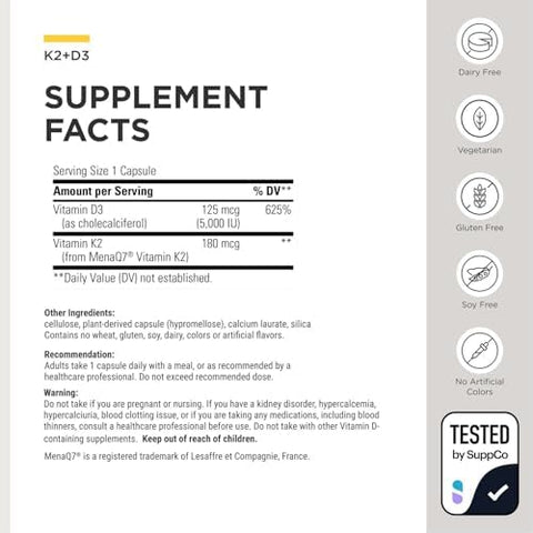 Integrative Therapeutics K2 + D3 Supplement for Heart Health and Bone Strength* Daily Vitamins for Calcium Absorption Supports Vitality GlutenFree ThirdParty Tested 60 Count (60 Servings)