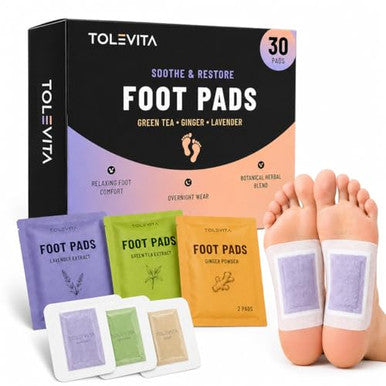 Tolevita Pads 30 Foot Pads Per Pack With Wood Vinegar Bamboo Vinegar Tourmaline And Natural Extracts 3 Aromas Green Tea Ginger And Lavender Relaxation Circulation And Daily Wellness