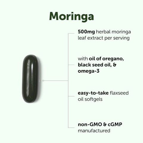 Micro Ingredients Moringa Leaf Extract 500Mg Per Serving 240 Softgels 4-In-1 With Omega-3 Oil Of Oregano & Black Seed Oil 4 Month Supply Non-Gmo