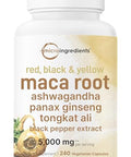 Micro Ingredients Maca Root Capsules For Women & Men 5000Mg 240 Veggie Capsules With Ashwagandha Red Black Yellow Maca Root Panax Ginseng Tongkat Ali & Black Pepper