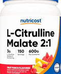 Nutricost Lcitrulline Malate 2:1 (600G) Fruit Punch Workout Support Muscle Performance Nitric Oxide Booster Fitness Supplement Powder 75 Servings