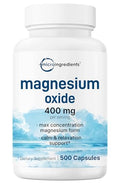Micro Ingredients Magnesium Oxide 400Mg 500 Capsules Elemental Form For Max Concentration Supports Calm Muscle & Nerve Health Non-Gmo