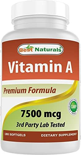 Best Naturals Vitamin A 25000 Iu (7500 Mcg) Nongmo Formula Supports Healthy Vision & Immune System And Healthy Growth & Reproduction 180 Softgels (180 Count (Pack Of 1))