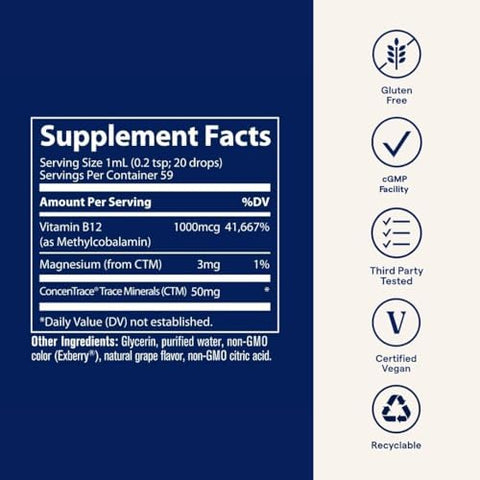 Trace Minerals Liquid Ionic B12 1000 mcg Supplement 2 Ounce