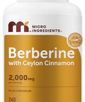Micro Ingredients Berberine With Ceylon Cinnamon 2000 Mg Per Serving 240 Vegetarian Capsules Berberine Supplement With Chromium Picolinate & Ceylon Cinnamon Non-Gmo