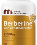 Micro Ingredients Berberine With Ceylon Cinnamon 2000 Mg Per Serving 240 Vegetarian Capsules Berberine Supplement With Chromium Picolinate & Ceylon Cinnamon Non-Gmo