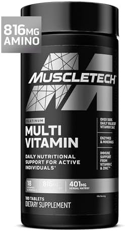 Muscletech Platinum Multivitamins For Men & Women Multivitamin Supplement For Immune Support 18 Vitamins & Minerals Vitamin A C D E B6 B12 Daily Workout Supplements For Men 180 Capsules