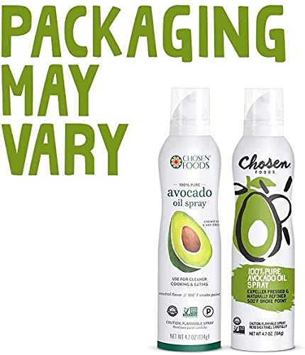 Chosen Foods 100% Pure Avocado Oil Spray, Keto Diet Friendly, Kosher Cooking Spray for Baking, High-Heat Cooking and Frying (6 oz) (Pack of 4)