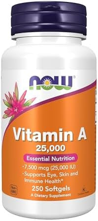 Now Supplements Vitamin A (Fish Liver Oil) 25000 Iu Essential Nutrition 250 Softgels
