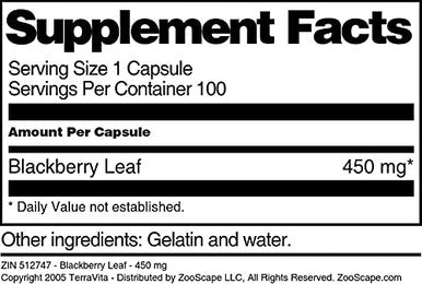 Terravita Blackberry Leaf - 450 Mg (100 Capsules, Zin: 512747)
