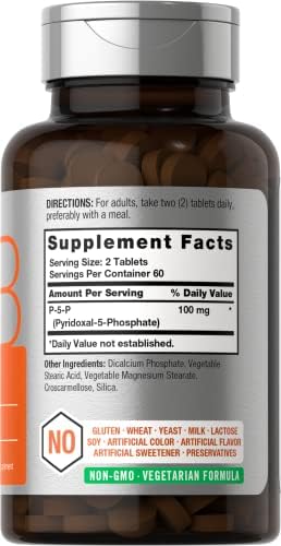 Horbaach P5P Activated Vitamin B6 100mg 120 Tablets Vegetarian Supplement NonGMO Gluten Free Pyridoxal 5 Phosphate Coenzyme B6