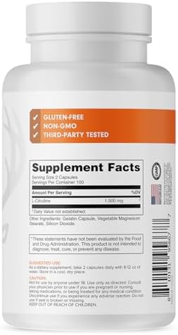 Bucked Up L-Citrulline 200 Capsules 1500Mg Per Serving Gluten- Non-Gmo Third-Party Tested Premium Citrulline Supplement For Daily Use - 100 Servings (200 Capsules)
