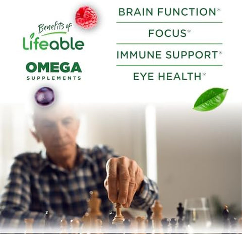 Lifeable Omega 3 6 9 Gummies With Vegan Dha Supplement Fish Oil Alternative From Plant Based Flaxseed Oil Great Tasting Omega 3 Supplement For Adults Men & Women 60 Gummies