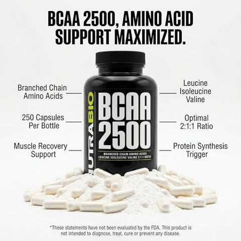 Nutrabio Bcaa 2500 Branched Chain Amino Acids Support New Muscle Growth And Prevent Muscle Breakdown 250 Capsules