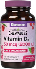 Bluebonnet Nutrition Earth Sweet Vitamin D3 2000 Iu Chewable Tablets Aids In Muscle And Skeletal Growth D3 Non Gmo Gluten Soy Milk Kosher 90 Chewable Tablets Raspberry Flavor