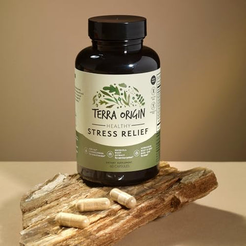 Terra Origin Healthy Stress Supplement 60 Capsules Ksm66 Organic Ashwagandha Ltheanine Rhodiola Extract Astragalus Root And Holy Basil Stress And Mood Support