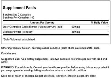 Swanson Garlic with Lecithin 600/380 Milligrams 200 Capsules (2 Pack)