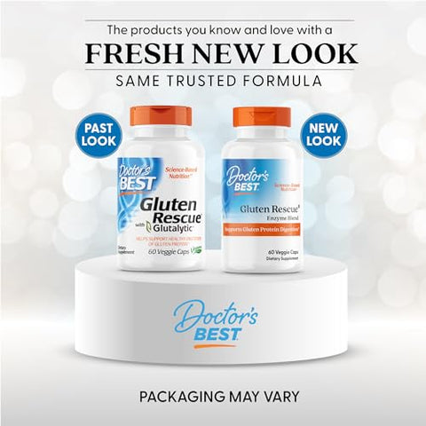 Doctor'S Best Gluten Rescue - Digestive Enzymes Capsules For Women & Men Protease Enzyme Blend Digestive Health Supplement Supports Digestion Of Foods W/Wheat Barley & Rye 60 Ct Veg Caps