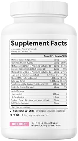 Micro Ingredients Methylated B Complex For Women 240 Vegetarian Capsules Activated B Vitamins With Methylfolate Methyl B12 Dim and Inositol Complex 14In1 Bioactive B Vitamin Formula