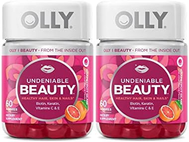 Olly Undeniable Beauty Gummy For Hair Skin Nails Biotin Vitamin C Keratin Chewable Supplement Grapefruit 30 Day Supply 60 Count