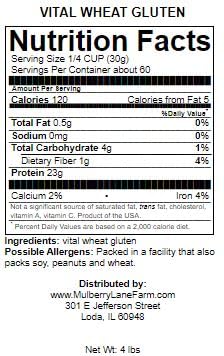 Vital Wheat Gluten, 4 Pounds, Non-GMO, Bulk, Mulberry Lane Farms
