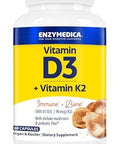 Enzymedica Organic Vitamin D3+K2 5000 Iu Vit D3 & 90 Mcg Vit K2 Mk7 With Shitake Mushrooms & Prebiotic Fiber Vegan 60 Count