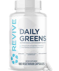 Revive Md Daily Greens Supplement For Men & Women - Superfood & Antioxidant Blend W/Digestive Enzymes Prebiotics & Probiotics For Immune Support Digestive & Gut Health - 180 Capsules (60 Servings)