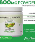 Maxi Health Buffered Vitamin C Powder - High Potency - 800 mg - Immune Health - 4 Ounces - Kosher