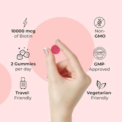 LifeCentric Health Biotin Gummies for Adults Max Strength Biotin 10000mcg Chewable Biotin Supplement for Women and Men 100 Count Vegan Hair Gummies for Hair Skin and Nails