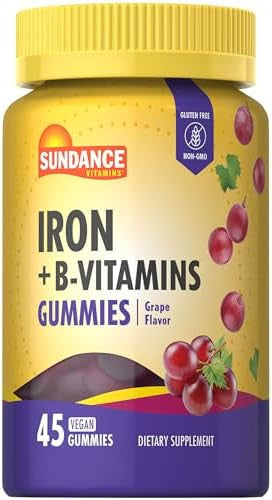 Sundance Iron Gummies Plus B-Vitamins 45 Vegan Gummies Grape Flavor Vegan, Non-Gmo, And Gluten Supplement