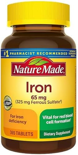 Nature Made Iron 65 Mg (From Ferrous Sulfate) Tablets For Red Blood Cell Formation (365 Ct.).