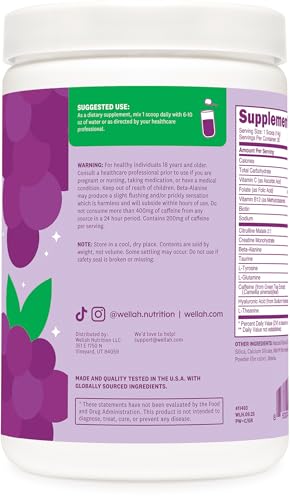 Wellah Pre-Workout Creatine Powder (30 Servings) Grape - 200Mg Caffeine 3G Creatine Monohydrate 5G Citrulline Malate Pre-Workout With Creatine Supplement