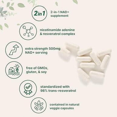 Micro Ingredients Nad 500Mg With Resveratrol 240 Veggie Capsules 2-In-1 Nad Supplement For Women & Men Nmn Pathway Alternative Non-Gmo Gluten Free
