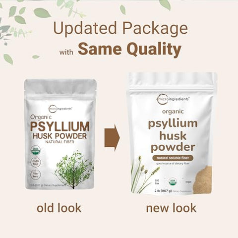 Micro Ingredients Organic Psyllium Husk Powder 2Lbs (32Oz) Daily Soluble Fiber Supplement India Origin Non-Gmo Keto Friendly Vegan