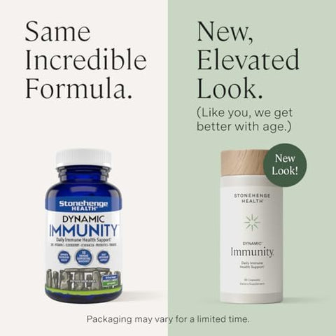 Stonehenge Health Dynamic Immunity Daily Supplement 10In1 Immune Boosters Zinc Elderberry Ecea Vitamin C & Probiotic L. Acidophilus " Supports Immune System & Respiratory Health 60 Capsules