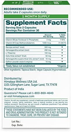 Himalaya Hello Alert Mind With Ltheanine Ashwagandha Bacopa Vitamin B6 & B12 For Energy Focus & Attention Vegan Gluten 60 Capsules